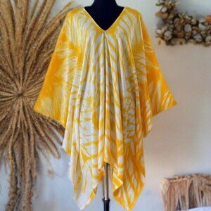 Yellow White Hand Tie Dyed Dolman Sleeve Cover Up Poncho Top (#14)